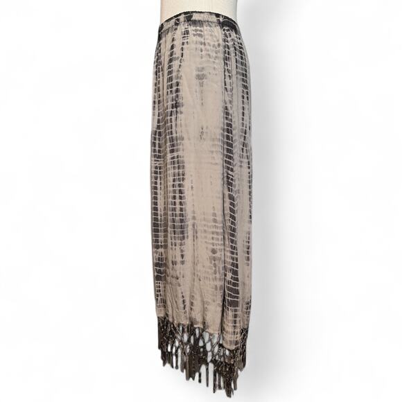 Chico's Fringe Tie Dye Straight Maxi Skirt M Gray Cream Whimsygoth Western Boho - Picture 2 of 8